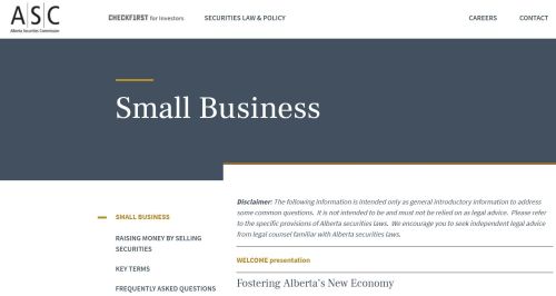 ASC capital raising for small businesses resource page - ASC Updates Raising Capital for Small Businesses Resource:  Fostering Alberta’s New Economy