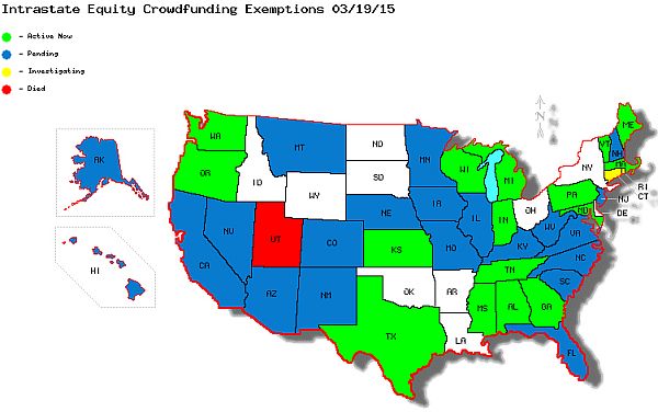 intrastate crowdfunding March19 2015b - U.S. Intrastate Equity Crowdfunding Exemptions: 17 State Bills Adopted and 21 Pending