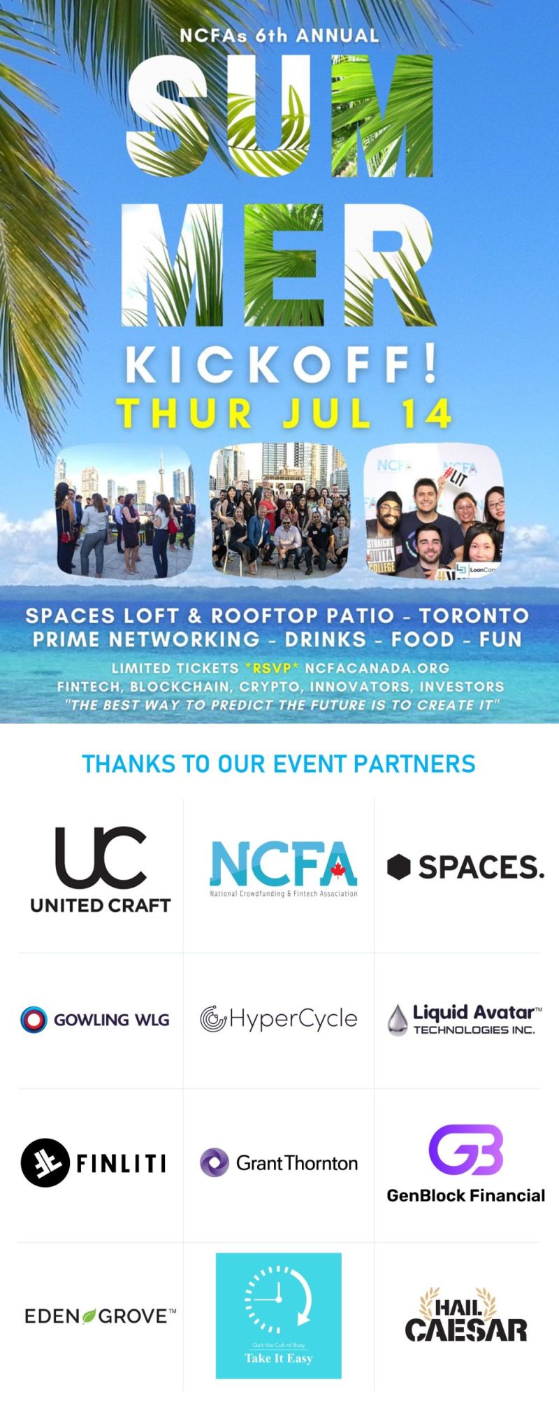 NCFA July 14 Summer Kickoff thanks to our event partners v2 800 - NCFA Post-event Photos, Decks and Links